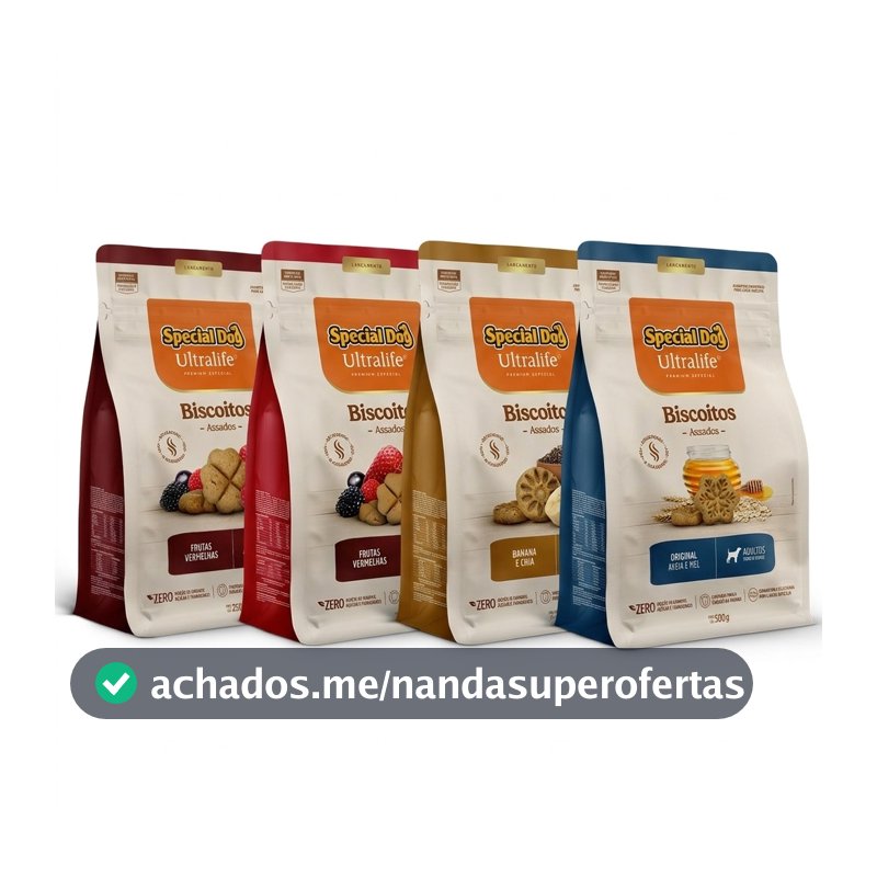 Petisco Biscoitos Special Dog Ultralife Frutas Vermelhas , Aveia e Mel ou Banana e Chia
