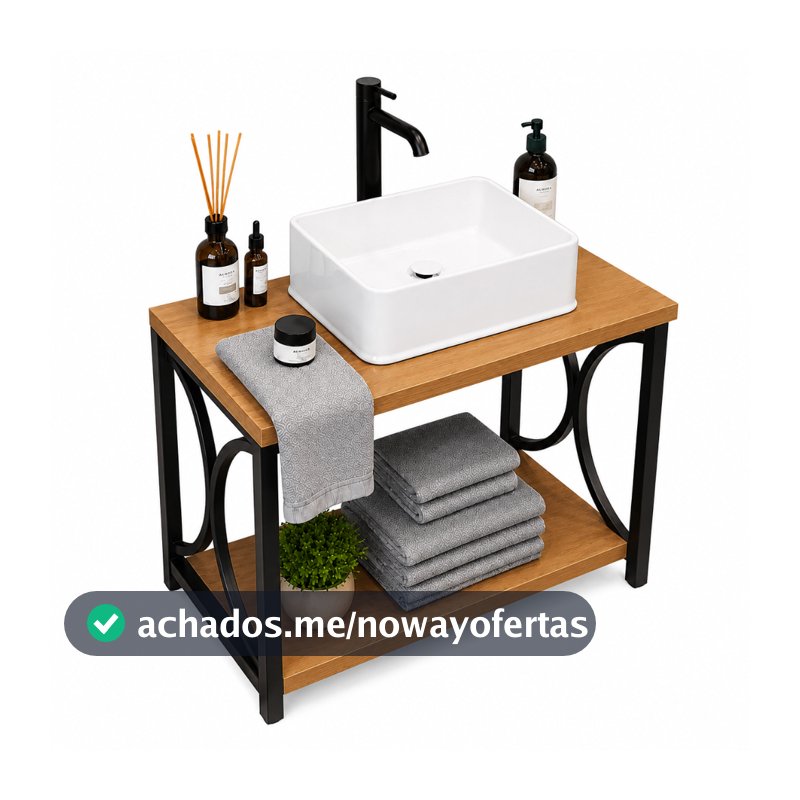 Gabinete para Banheiro Suspenso Cuba Retangular + Armário Pia Compacto Premium MDF Estilo Industrial