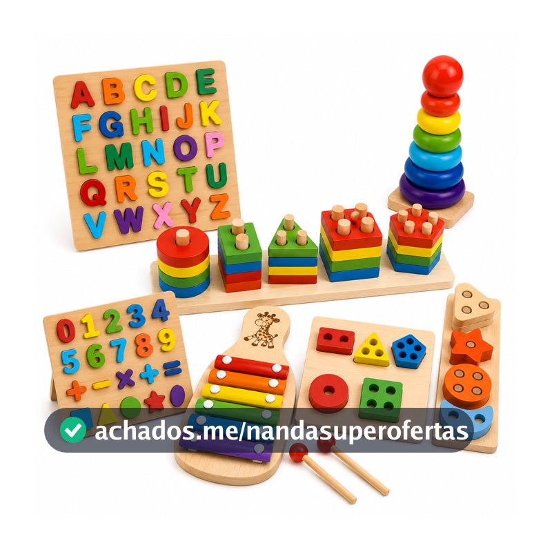 Kit de Brinquedo Educativo Montessori de Madeira - Formas Geométricas - 3 Jogos