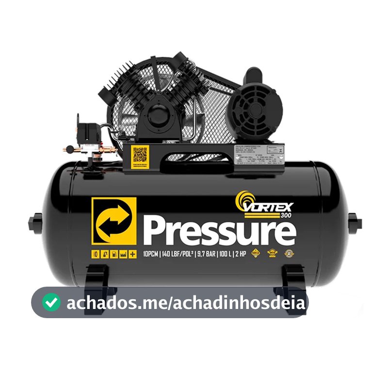 Compressor de Ar 10 Pés 100 Litros 2HP 140Psi 9,7Bar 127/220V Bivolt Cabeçote Duplo Pressure