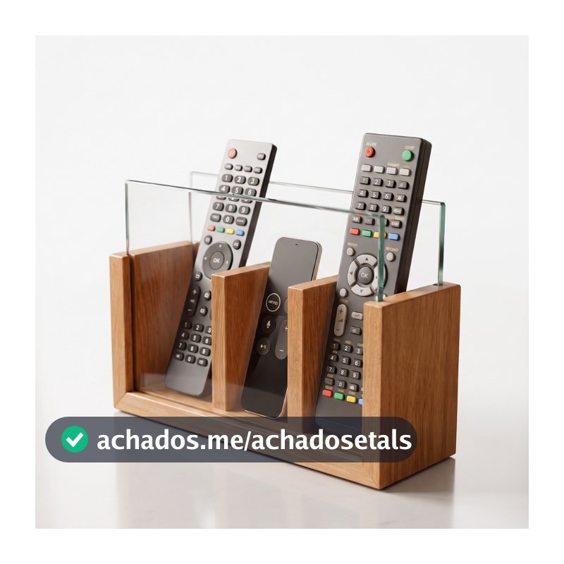 Porta Controle Remoto Organizador Premium Decoração Sala Madeira Maciça e Vidro Robusto