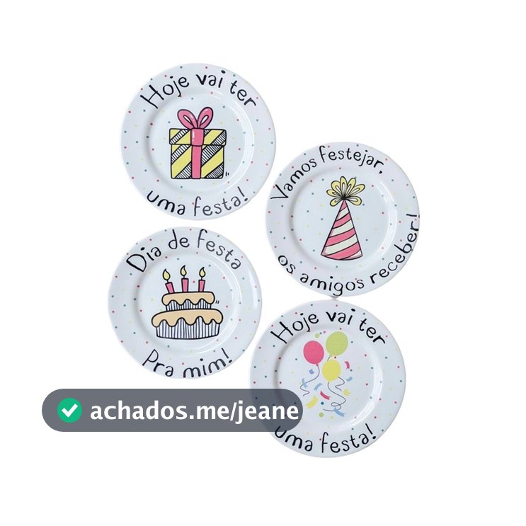 Pratos  cerâmica para sua festa de aniversário Birthday - Unidade