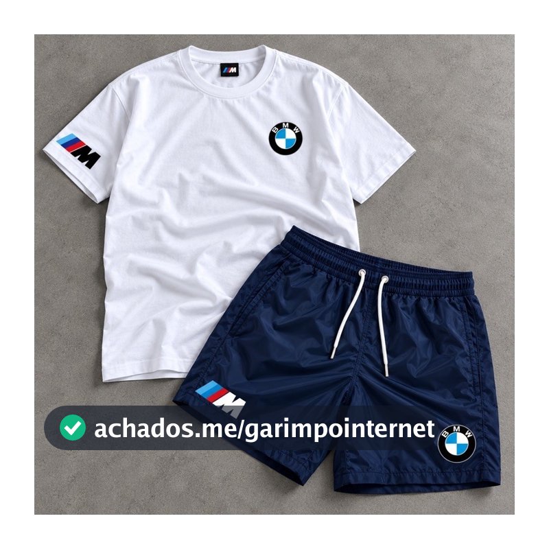Conjunto KIT Bmw Camiseta algodão E Bermuda Tectel Estampados Camisa Masculina Camiseta Short BMW 3 M