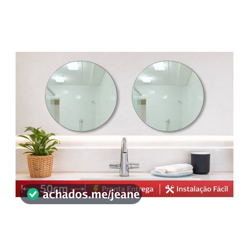 Kit 2 Espelhos Redondos 50cm Lapidados Decorativos Banheiro Sala + Instalação Fácil