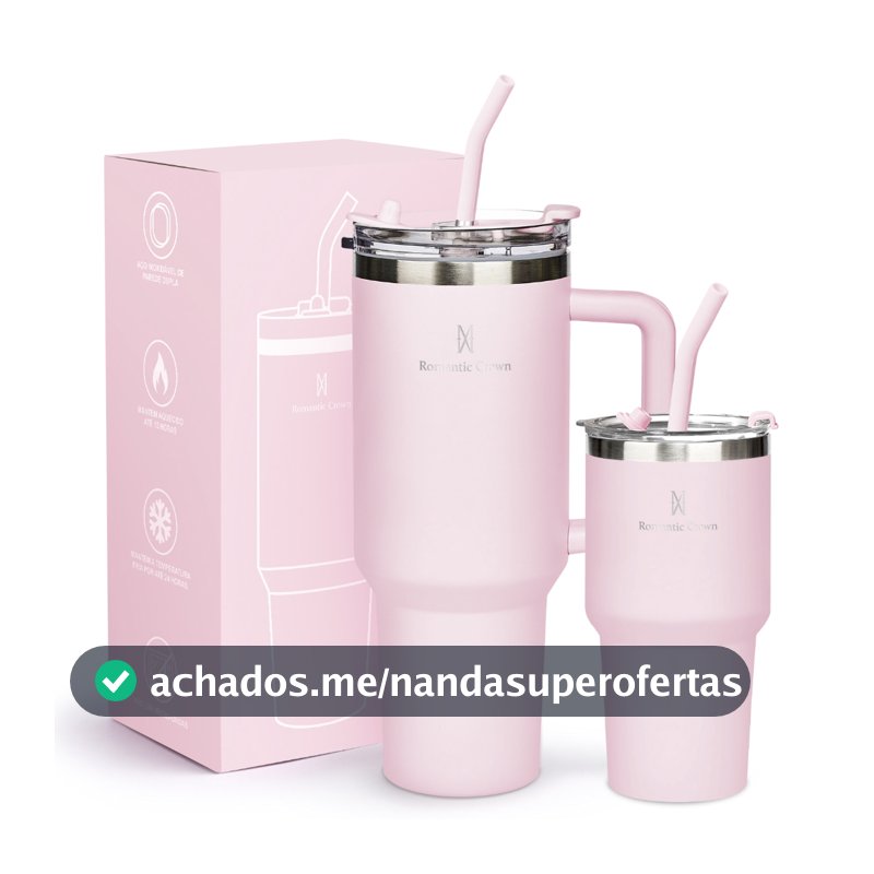 ROMANTIC CROWN Kit 2 Copo Térmico Inox Portátil 1200ml/600ml Garrafa Térmica Inoxidável com Tampa e Canudo