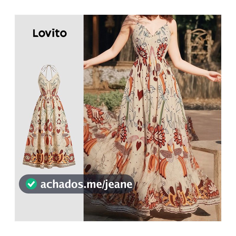Lovito Vestido Vestido Boho De Férias Com Cadarço Para Primavera/verão Feminino Bordado LBL29123