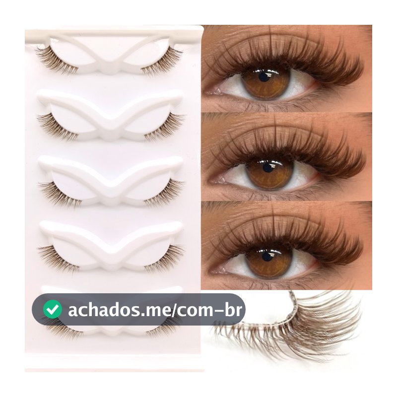 5 pares de cílios postiços castanhos meio comprimento, banda transparente, olho de gato natural 3-10mm D-Curly, mink
