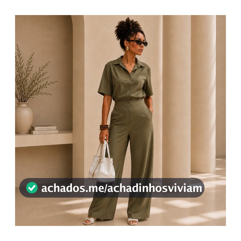 Conjunto Alfaiataria Marrant Blusa Social e Calça Com Elástico Pantalona Wide Leg Moda Chic Elegante