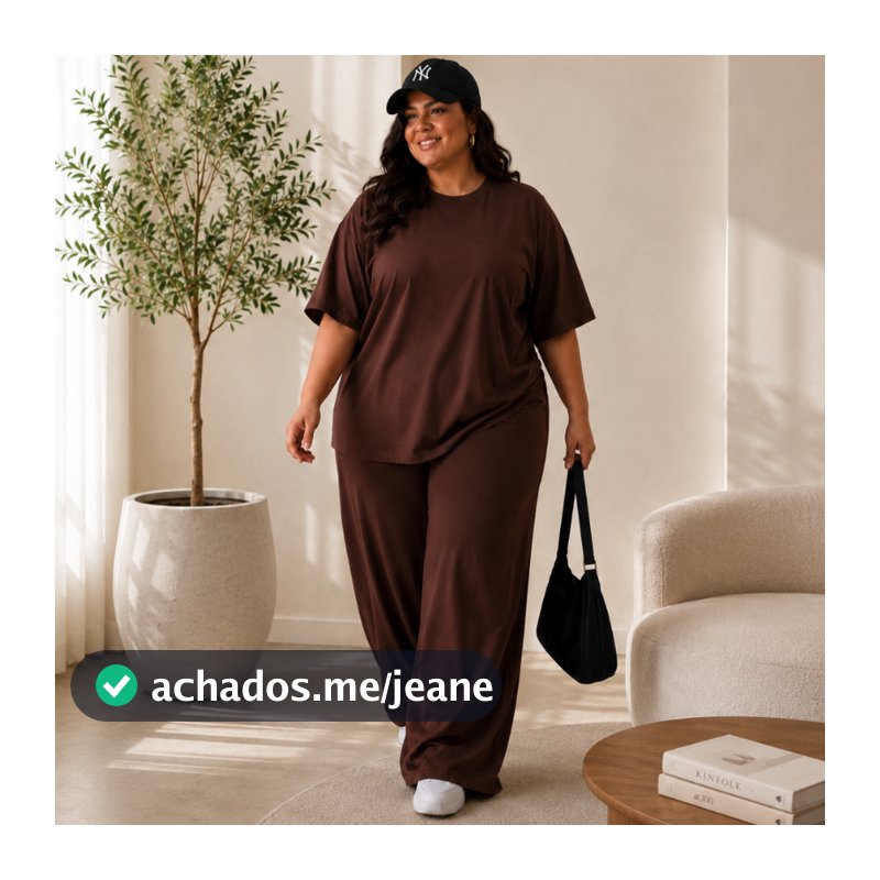 Conjunto Feminino Plus Size Casual Chic Blusa Solta e Pantalona Viscolycra