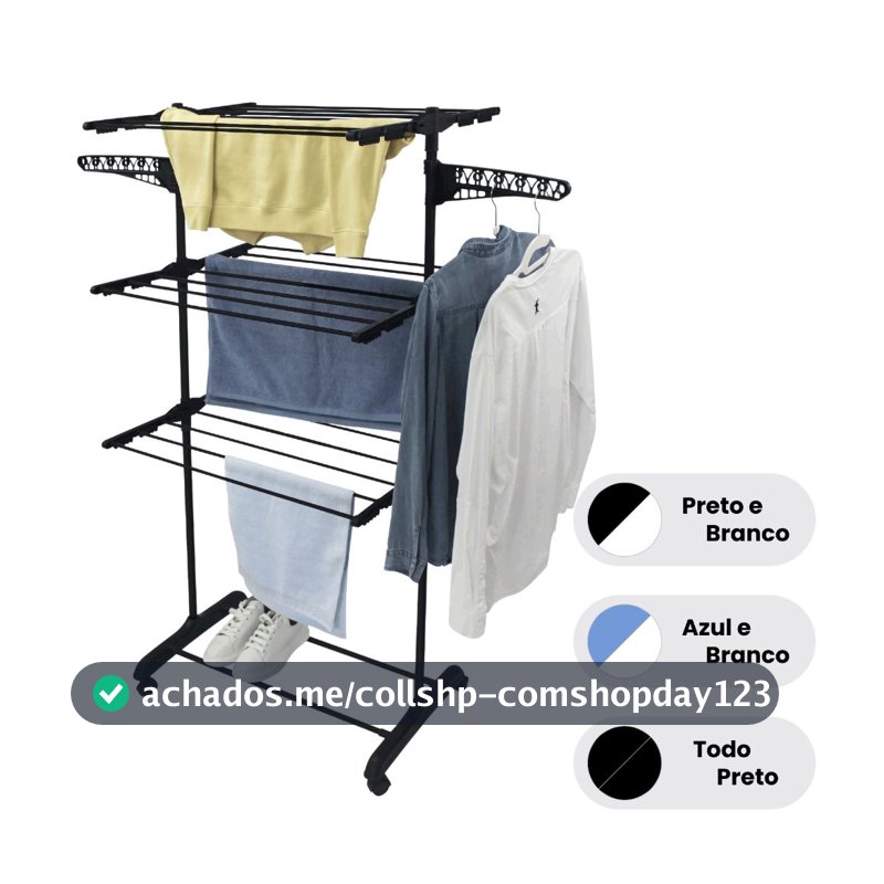 Varal De Chão Roupa Calcinha Grade 3 Andares Dobrável Portátil