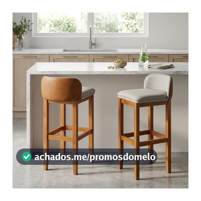 Kit 2 Banquetas Onix Alta Estofada para Área Gourmet e Cozinha Pés Madeira Maciça