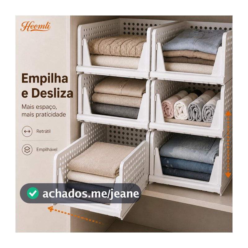 Cesto Organizador Dobrável Empilhável para Guarda-Roupa com Acesso Deslizante Heemli