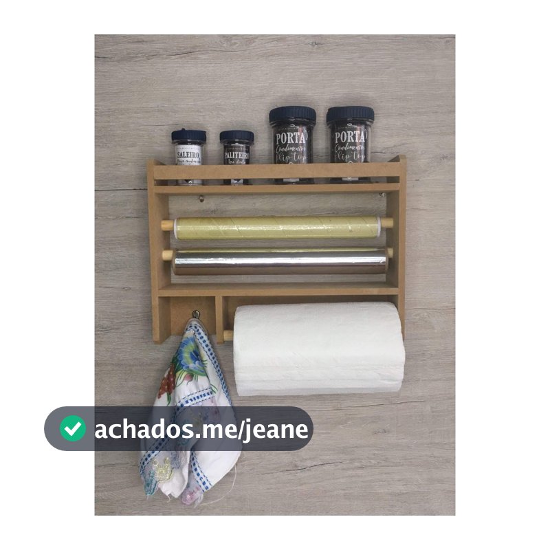 Suporte porta tempero cozinha condimentos organizador 3 em 1 papel toalha filme aluminio parede madeira
