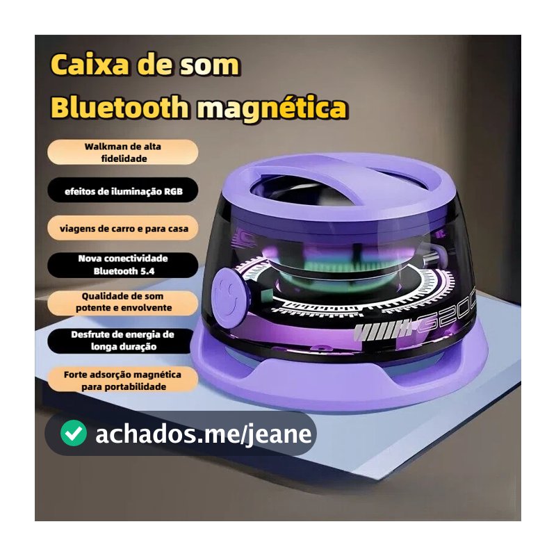 Caixa de som Bluetooth magnética,caixa de som portátil multifuncional com iluminação RGB multicolorida e som surround 3D