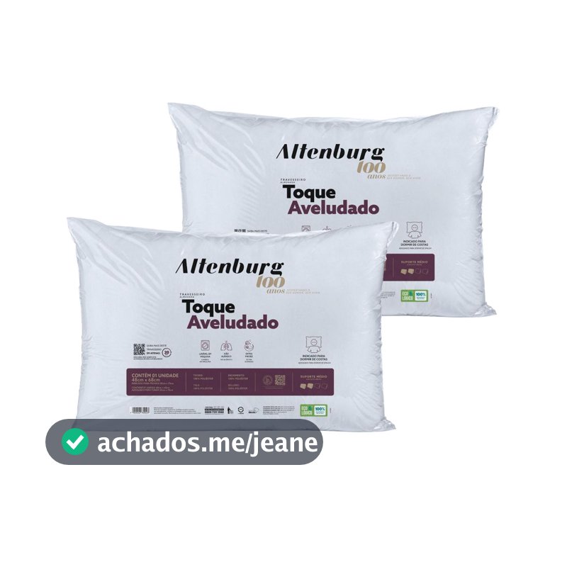 Kit 2 Travesseiro Altenburg Toque Aveludado Suporte Médio Antialérgico Macio Lavável