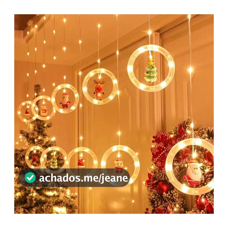 Cascata Led Pisca Pisca Cortina Luz RGB Amarela Decoração Natal Estrela Lua Papai Noel Neve Sacada