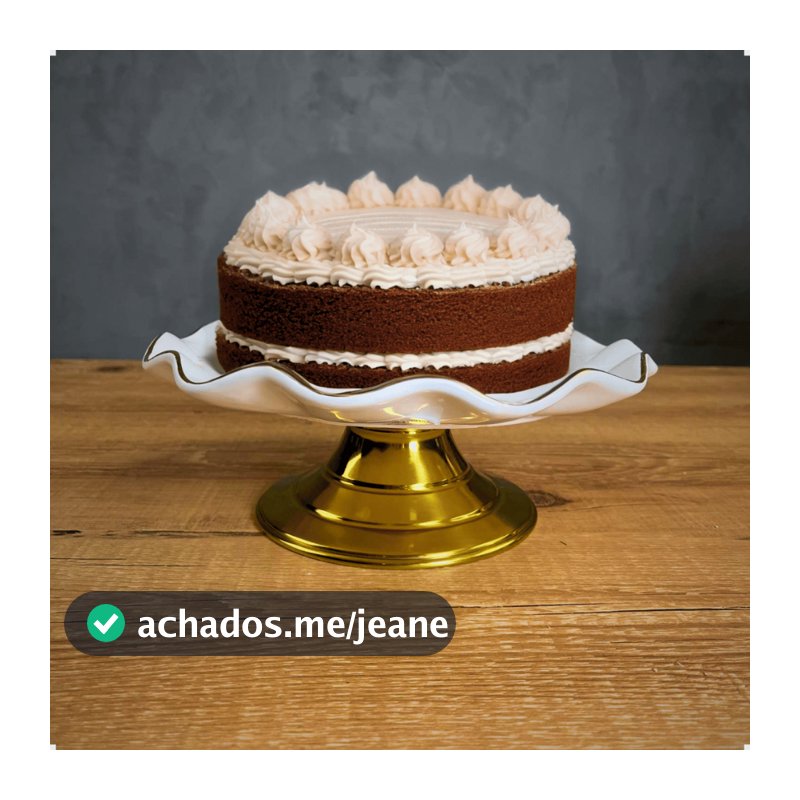 Prato De Bolo Boleira Grande De Cerâmica Com Pé De Alumínio Dourado Natal