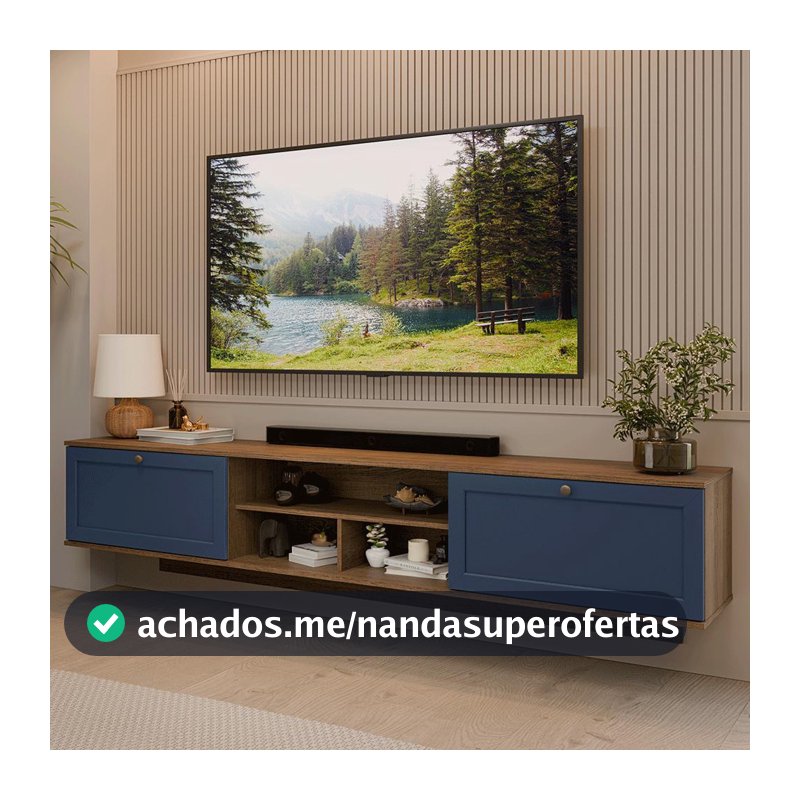 Rack Suspenso para TV até 80 Polegadas 218 cm 2 Portas Rustic/Azul Vik Madesa