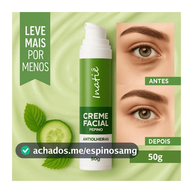 Creme Hidratante Facial Anti-Olheiras Pepino Colágeno Área Olhos Reduz Bolsas Rugas Finas Inatiê 50g