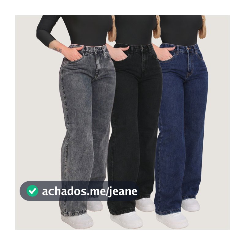 Kit 3 Calças Jeans Femininas Wide Leg Pantalona Cintura Alta Casual Moderna Urbana Confortável