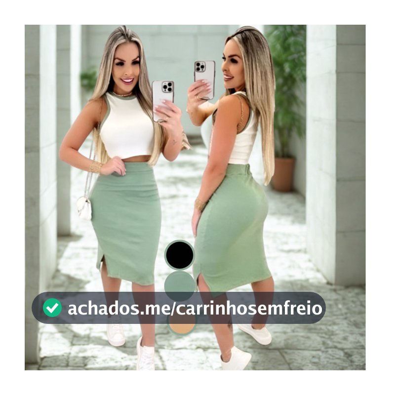 Conjunto Feminino Saia Midi e Cropped Anarruga Zero Transparência Premium Fenda Lateral Moda Gringa