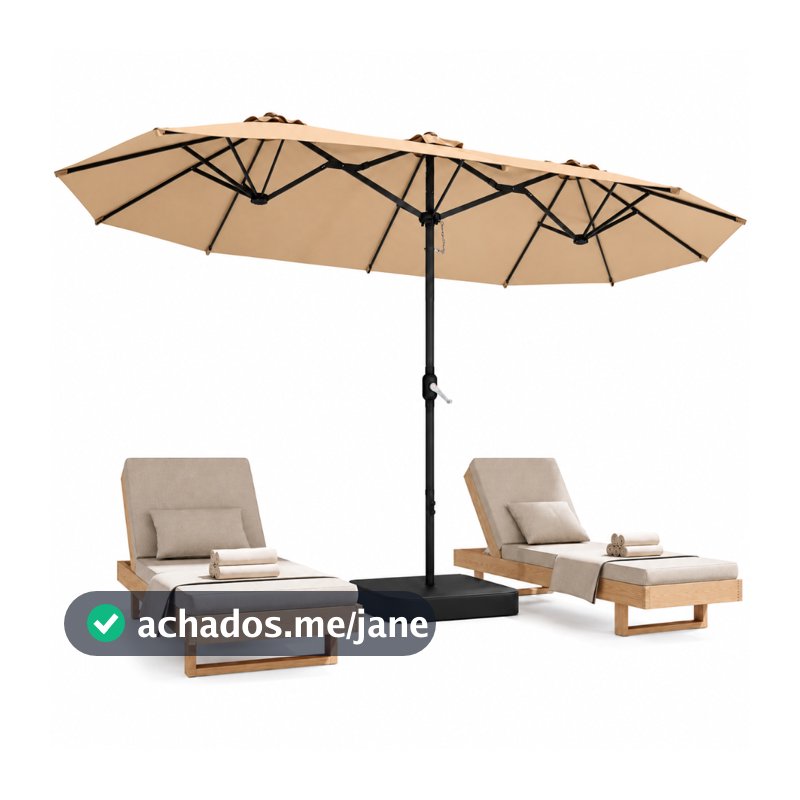 Guarda-Sol Ombrelone Duplo 4,6 x 2,7 m com Base 60 kg, 12 Varetas, UPF50+, Tecido Terylene e Manivela