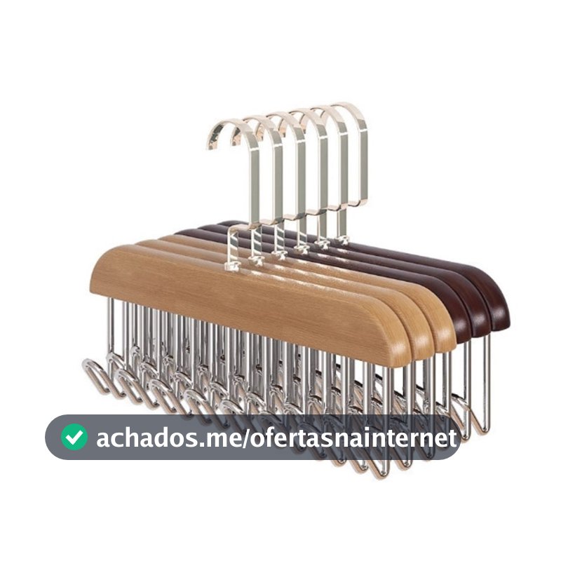 Kit 2 Cabides de Madeira Para Cintos Gravatas Cachecóis Sutiãs Colares Organizador Com 8 Ganchos