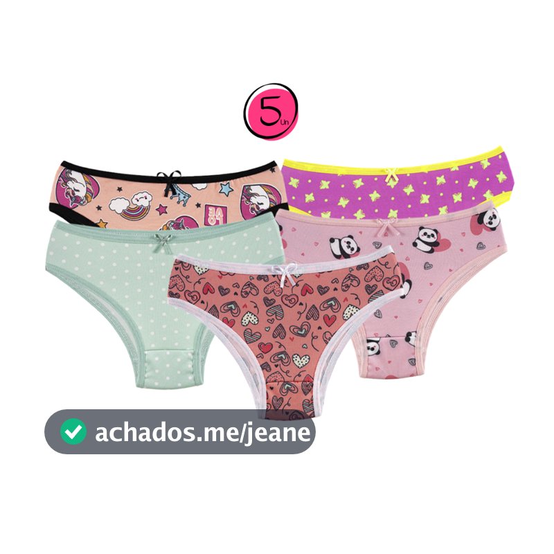 Kit 5 Calcinha Juvenil Estampada Menina Moça Feminina Tanga Infantil Conforto Forro 100% Algodão