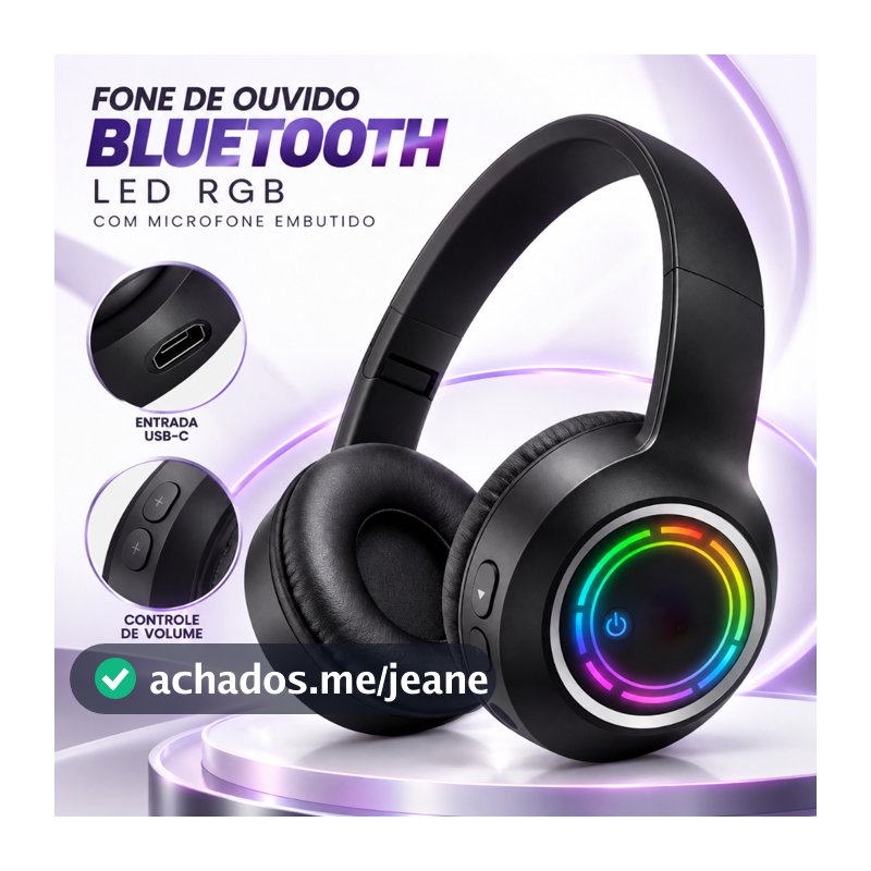 Fone de Ouvido Bluetooth LED RGB com Microfone Embutido
