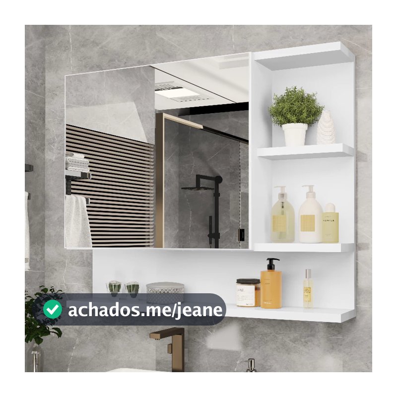 Armário Espelheira para Banheiro Cleopatra com Porta e Nichos - Branco Flex Color