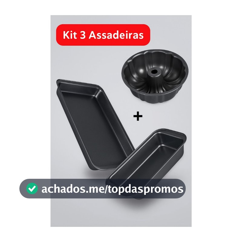 Kit 3 Assadeiras Formas Antiaderente Teflon Pretas Para Bolo Pão Pudim Leve Mais Por Menos