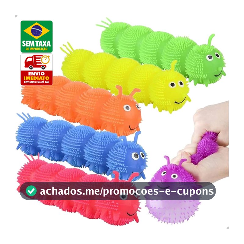 Centopeia de Apertar Squishy 20cm com Luz Colorida Brinquedo Sensorial Anti Estresse Infantil