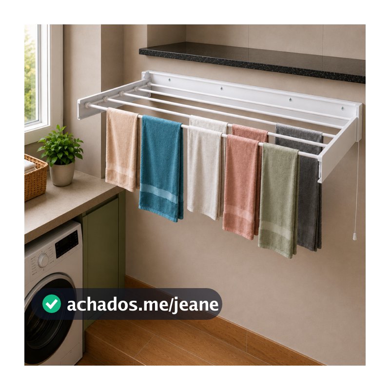 Varal Mágico Retrátil 60/70/80/90/100/120cm de Parede Aço Galvanizado– Prático, Moderno