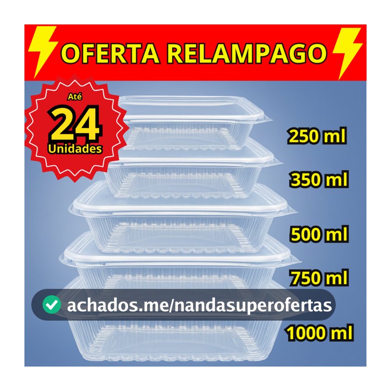 Kit 12/24 Pote Embalagem Marmita 1000 ml 500 ml 350 ml 250ml 750 ml para Microondas e Freezer