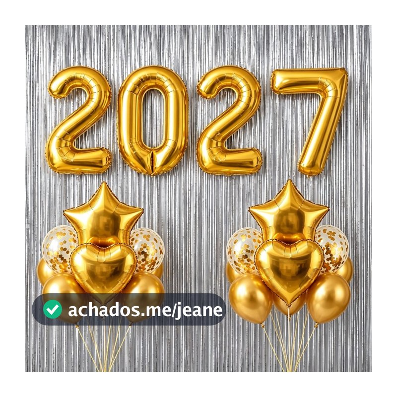 Kit Balão Metalizada 2027 / FELIZ ANO NOVO + 14 Bexigas + Cortinas Decoração Festa Réveillon