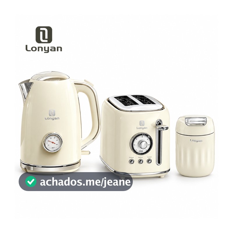 Chaleira Elétrica Torradeira Copo De Café 220V 2200W 800W 1700ml Kit 3 Peças Bege Termômetro 6 Níveis Para Café Da Manhã