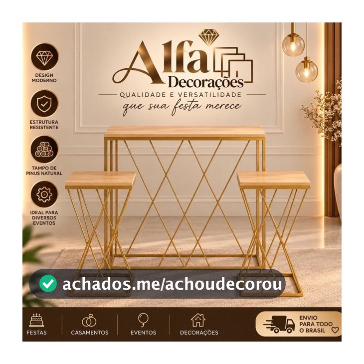kit De Mesa Treliça Dourada 1G e 2 P Com 3 Peças Decoração Festa