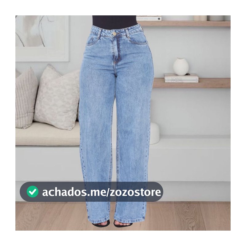Calça Jeans Feminina Wide Leg Pantalona Cintura Alta  Premium Cós Alto Tecido Grosso Lavagem Gringa