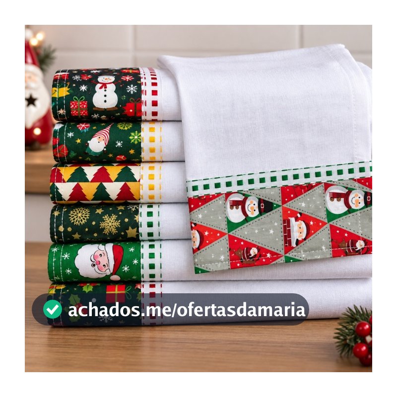 Pano De Prato Barrado Natal kit 05 pçs