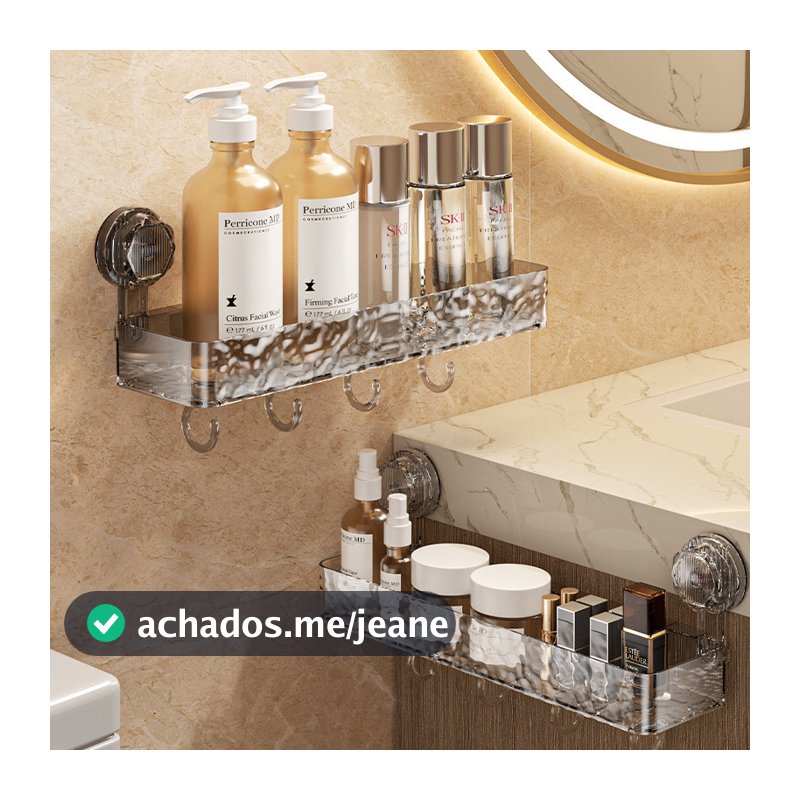 Suporte De Shampoo De Luxo Para Box Sem Furar Com Ventosa De Silicone E Ganchos