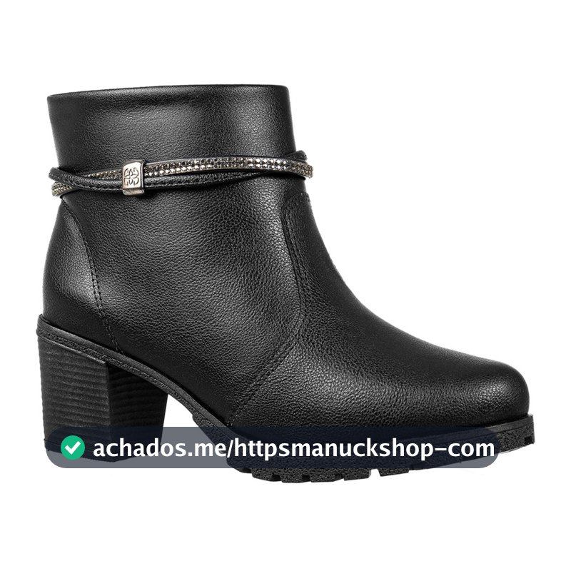 Bota Feminina GiGiL Salto Grosso Baixo Cano Curto Tiras Abauladas Strass Zíper Macio Blogueira