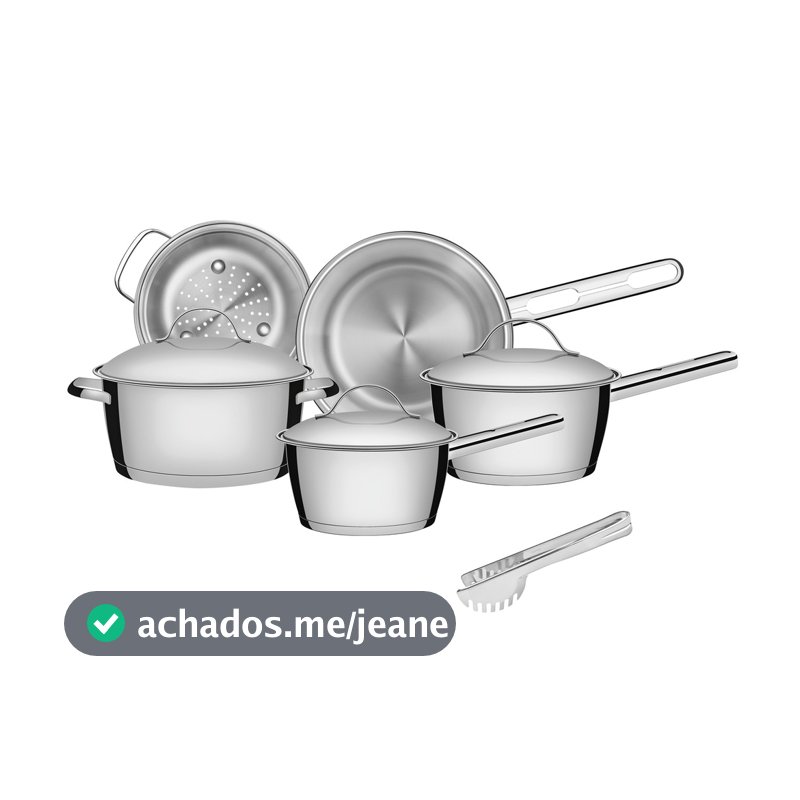 Jogo de Panelas Tramontina Aço Inox Allegra 5 Peças Fundo Triplo + Pegador de Massa