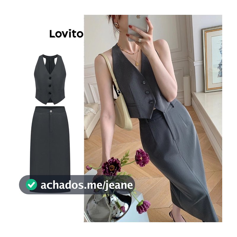 Lovito Top Feminino Verão Alfaiataria BRKSB80ED402