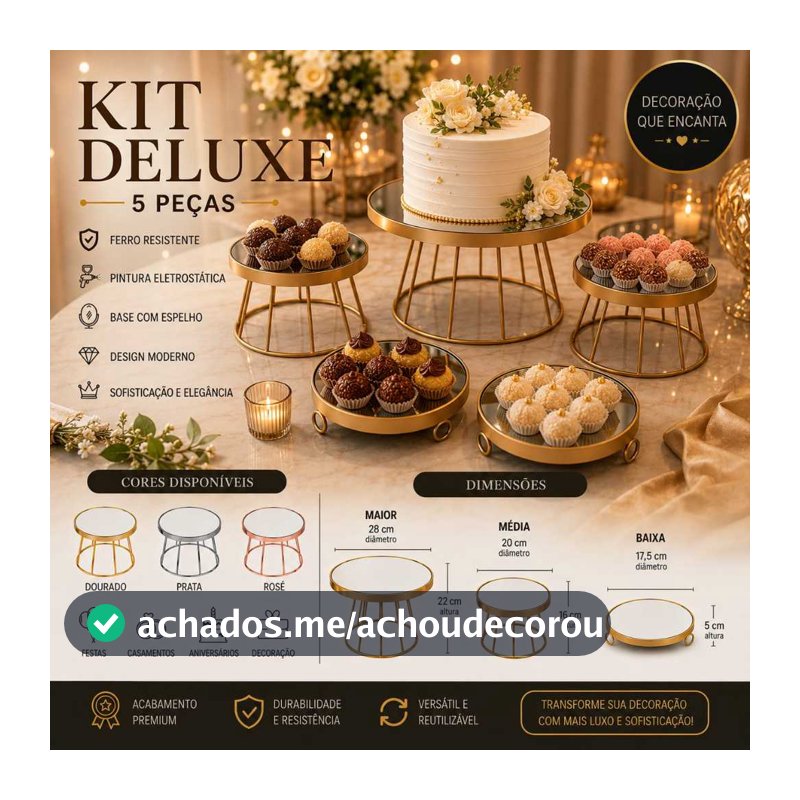 Kit Festa 5 Peças Boleira e Doceiras Deluxe Para Decorações