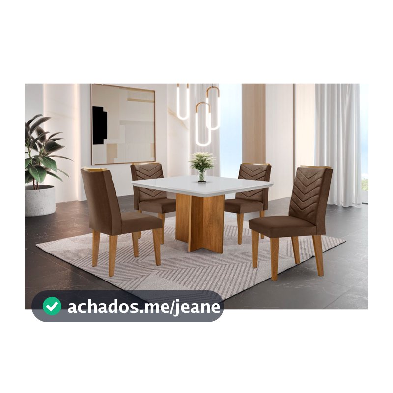 Conjunto Sala de Jantar Mesa Olímpia 90cm MDF Canto Reto e 4 Cadeiras Liz Moderna