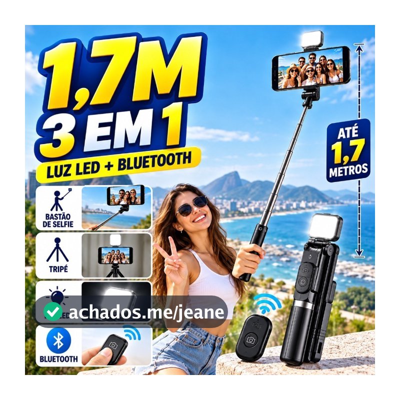 Tripé Selfie para Celular com Luz LED e Controle Bluetooth – Bastão de Selfie Ajustável com Tripé
