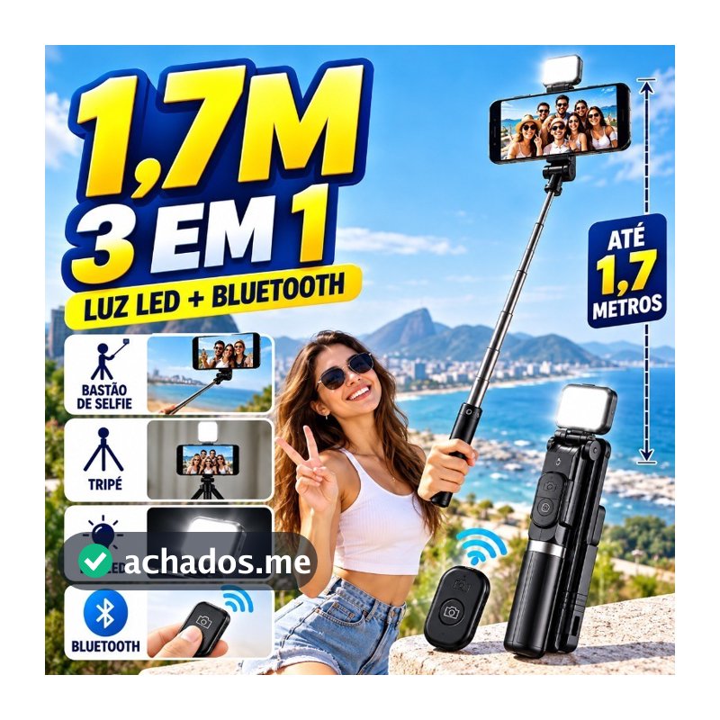 Tripé Selfie para Celular com Luz LED e Controle Bluetooth – Bastão de Selfie Ajustável com Tripé