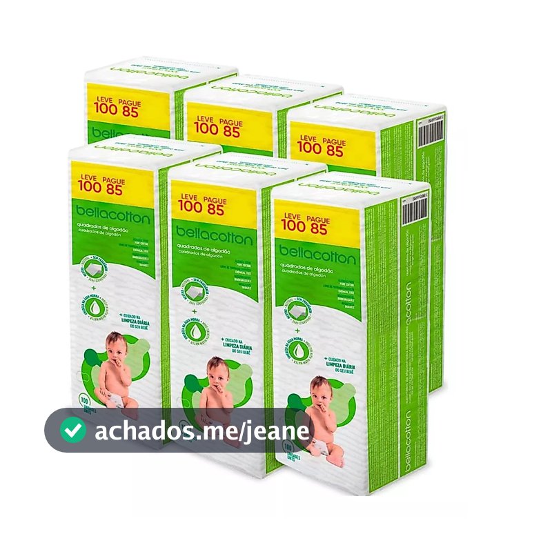 Algodão Bellacotton Quadrado para Bebês Sem Perfume Natural Hipoalergênico