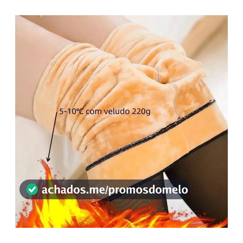 Meia-Calça Térmica Forrada Peluciada Translúcida de Lã Feminina Super Elástica Slim