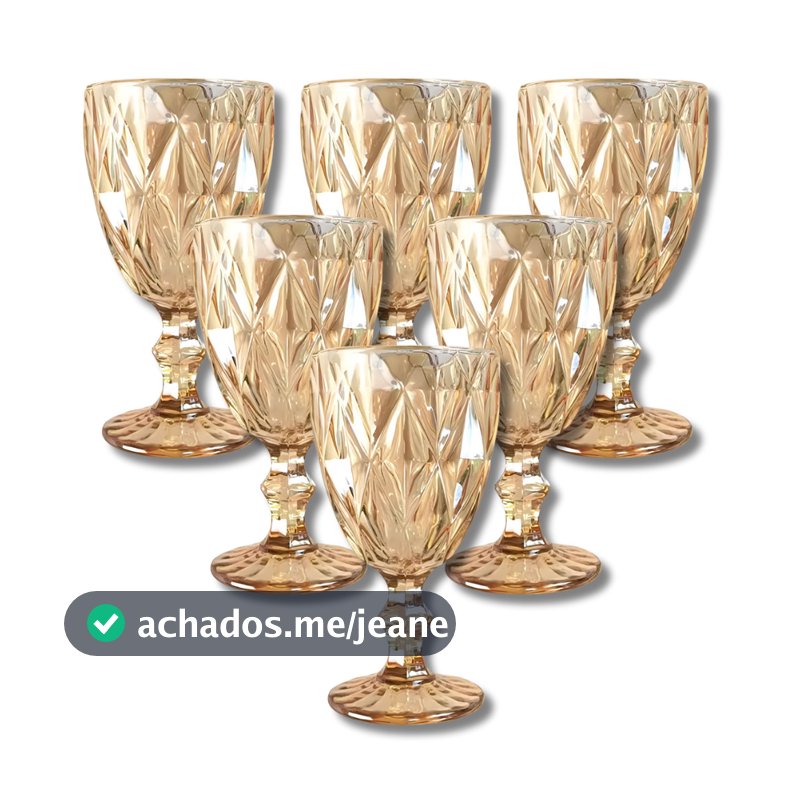 Jogo 6 Taças De Vidro Diamond 340 Bico De Jaca Dourado Âmbar